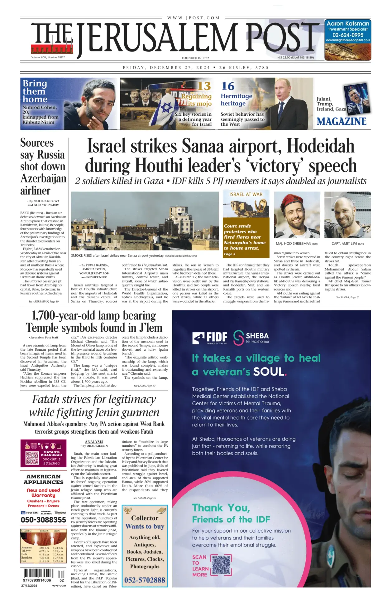 Prima-pagina-the jerusalem post-edizione-di-oggi-27-12-2024